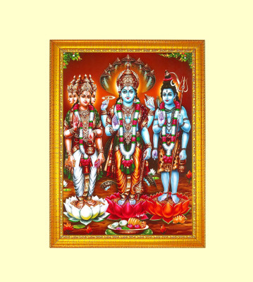Think Tech MDF Wall Photo Frame(Maroon, 1 Photo(s), Brahma Vishnu Mahesh 10x14 CM)