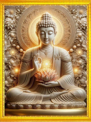 Niko MDF Wall Photo Frame(Gold, 1 Photo(s), Serene Gautam Buddha Meditating with Lotus in Hand Wall Art | Peaceful Spiritual Decorative Photo Frame for Home & Office 9x12 Inch)