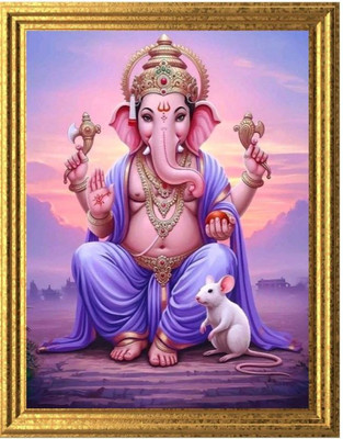 ANKITA ENTERPRISES MDF Wall Photo Frame(Gold, 1 Photo(s), Lord Ganesha Wall Photo Frame | Stiff Plastic Golden Frame | Spiritual Poster with Mouse for Pooja & Home Decor)