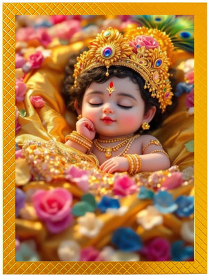 Tasvirra Wood Wall Photo Frame(Brown, 1 Photo(s), Laddu Gopal Sleeping Photo Frame - Cute Baby Krishna Art 9*12)