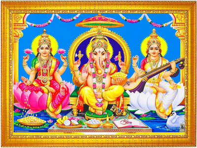 Think Tech MDF Wall Photo Frame(Blue, 1 Photo(s), Laxmi Ji Ganesh Ji 10x14 CM)