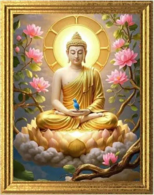 Pictopia MDF Wall Photo Frame(Gold, 1 Photo(s), Gautam Buddha Meditating Photo Frame Peaceful Wall Art for Home and Office Decor 9x12 Inch)