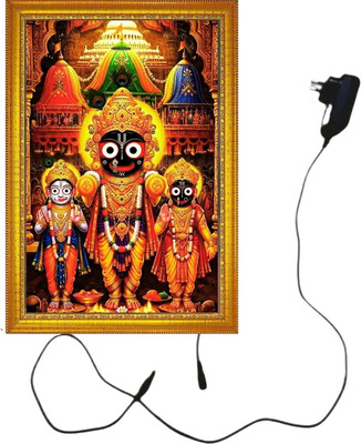 HSB INFRA MDF Wall Photo Frame(Gold, 1 Photo(s), Decorative Lord Jagannath, Balabhadra & Subhadra Rath Yatra LED Light Photo Frame for Pooja Room/Wall Hanging)