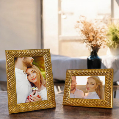 Art Street Wood Table Photo Frame(Gold, 2 Photo(s), 5X7 and 4X6 Inches)