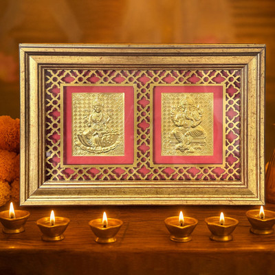 Art Street MDF Table Photo Frame(Gold, Multicolor, 1 Photo(s), Gold Plated Lakshmi and Ganesh Photo Frame, Gold Plated God Photo Frames)