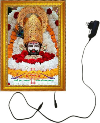 BKS Craft MDF Wall Photo Frame(Gold, 1 Photo(s), Khatu Shyam Ji LED light photo frame with golden border and plug & play feature. Perfect for home temple, office, and devotional gifting Size 8x12 Inch))