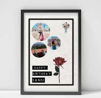 HUMTUMCREATION Wood Wall Photo Frame(Black, 3 Photo(s), Premium A4 Customized Photo Frame | Add Your Photo, Name & Message | Personalized Gift for Couples, Birthday & Home Decor Send photos on Whatsaap No (9251282844) And Get Digital Reprint)