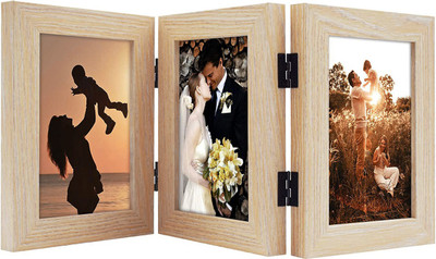 Zig Zag Glass Table Photo Frame(Teak, 3 Photo(s), 5x7 inch)