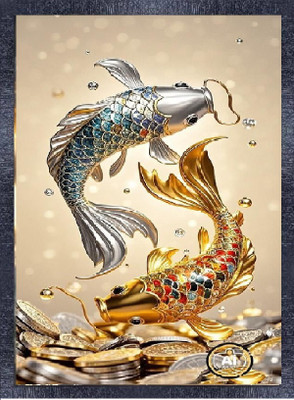 KRUM Wood Wall Photo Frame(Black, 1 Photo(s), Lucky Koi Fish for Home Decor & Prosperity Photo Frame( A4 SIZE))