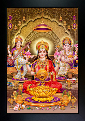CrowdHall Laxmi Ganesh Saraswati Photo Frame ( 10 x 13.5 In ) Religious Frame