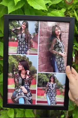 WELLCOMECRAFT Wood Wall Photo Frame(Black, 5 Photo(s), Premium A4 Customized Photo Frame | Add Your Photo, Name & Message | Personalized Gift for Couples, Birthday & Home Decor Send photos on Whatsaap No (6376784648) And Get Digital Reprint)