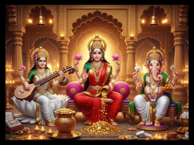Photoframewalaz Wood Wall Photo Frame(Black, 1 Photo(s), PhotoFrameWalaZ Diwali Special Lakshmi Ganesha Saraswati Photo Frame Acrylic 14 inch x 10 inch Painting (With Frame))
