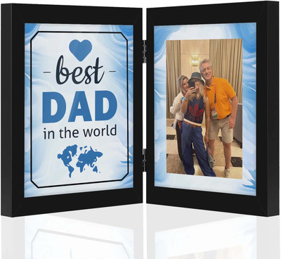 Giftway MDF Table Photo Frame(Black, 1 Photo(s), Flap Photo Frame | Folding Frame | Double-Sided Photo Frame | Best Dad in The World | Gift Idea for Dad Birthday |Send Photo 73038 86316 - Black 5x7 Inch)