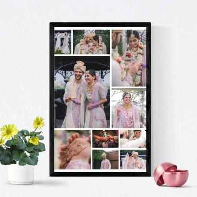 HUMTUMCREATIOM Wood Wall Photo Frame(Black, 13 Photo(s), Premium A4 Customized Photo Frame | Add Your Photo, Name & Message | Personalized Gift for Couples, Birthday & Home Decor Send photos on Whatsaap No (9251282844) And Get Digital Reprint)