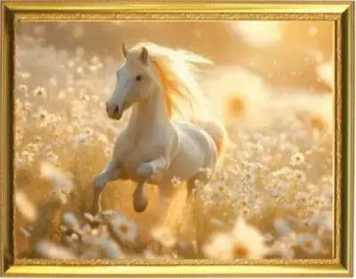 Pictopia MDF Wall Photo Frame(Gold, 1 Photo(s), Golden Horse Wall Photo Frame | Vastu Good Luck & Prosperity Home Decor | 9x12 Inch)