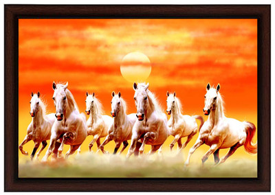 ARKID Wood Wall Photo Frame(Brown, 1 Photo(s), 13x9 inch, Lucky Seven Horses Running Vastu Poster, Paper Print, Rolled Wall Poster for Living Room & Office)