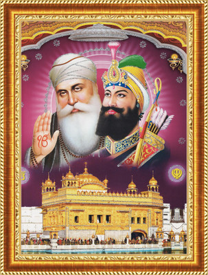 craftery Guru Nanak Dev Ji with Govind Singh ji Digital Reprint 14 inch x 10 inch Painting(With Frame)