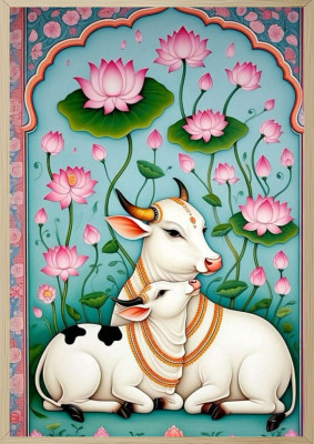 Tasvirra MDF Wall Photo Frame(Brown, 1 Photo(s), Divine Symbolism of Lotus and Calf: A Beautiful Indian Art Representation - (9*12 inch))