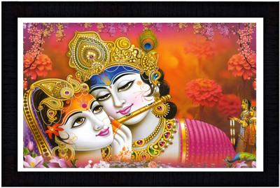 SJM ENTERPRISES RADHA KRISHNA PAINTING WITH FRAME SET OF 01 BLACK COLOR FRAME SIZE 12X18 Religious Frame