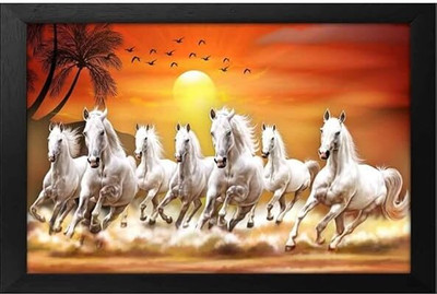 SHREE RADHEY ENTERPRISES Wood Wall Photo Frame(Black, 1 Photo(s), 7 Horse Running At Sunrise Framed 14x20 HD Photo Frameoffice or hotel wall decoration)