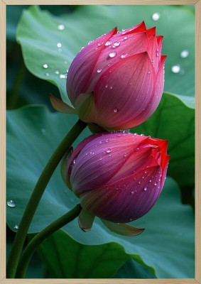 Tasvirra MDF Wall Photo Frame(Brown, 1 Photo(s), Water-Kissed Lotus Flowers: A Natural Indian Beauty in Bloom - (9*12 inch))