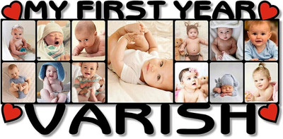Apnagift Wood Wall Photo Frame(Multicolor, 13 Photo(s), 12x24 Inch My First Year 12 months Photo Frame for New Born Baby)