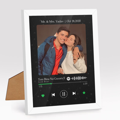 Giftway MDF Table Photo Frame(White, 1 Photo(s), Spotify Frame with Your Photo, Text, Song Code, Perfect for Any Special Occasions |Send Photo 73038 86316 - White 5*7 Inch)