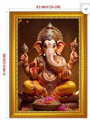 uniquephoto Acrylic Table Photo Frame(Gold, 1 Photo(s), Ganesh JI Photo Frame | Ganpati ji Photo Frame Digital Reprint 13.5 inch x 10 inch Painting (With Frame), A4 SIZE)