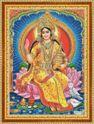 craftery Lakshmi/Laxmi/Mahalaxmi/Mahalakshmi Digital Reprint 14 inch x 10 inch Painting(With Frame)