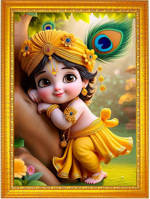 Think Tech MDF Wall Photo Frame(Yellow, 1 Photo(s), Laddu Gopal 8 x 6 CM)