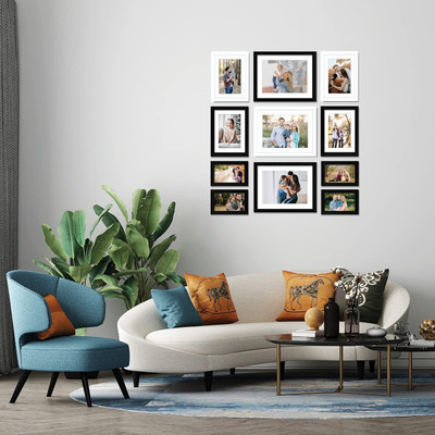 Stuthi Arts Glass Wall Photo Frame(Multicolor, 11 Photo(s), White 8x10-1M 6x8-2M Black 8x10-2M 6x8-2M 4x6-4)