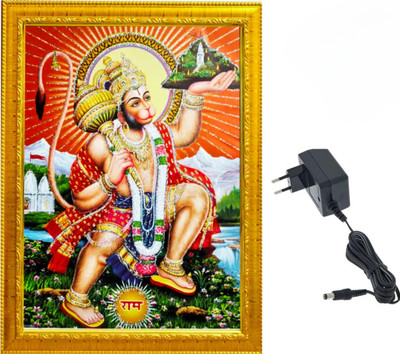 Dekowam MDF Wall Photo Frame(Gold, 1 Photo(s), Hanuman Ji LED light photo frame with plug & play feature, perfect for home temple, office, and gifting. Golden border frame with divine artwork.)