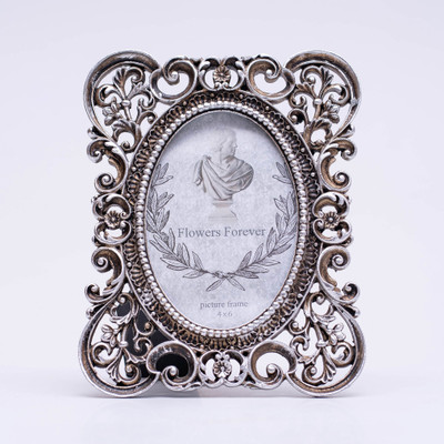 kilmori Silver-plated Table Photo Frame(Silver, 1 Photo(s), Oval Picture Frame Outer frame:﻿ 6.5x8.5 Inches, Photo Frame Home Decor Photo area:﻿ 4x6 Inches)
