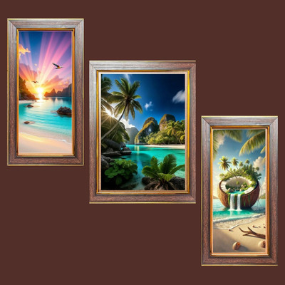 HitechMart Plastic Wall Photo Frame(Brown, 3 Photo(s), 10x28 cm)