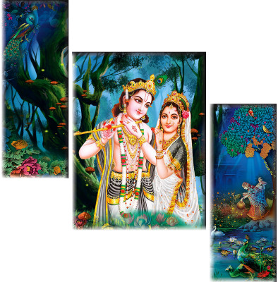 saf 18 inch Set of 3 Radha krishna UV textured MDF painting sticker Self Adhesive Sticker(Pack of 3)