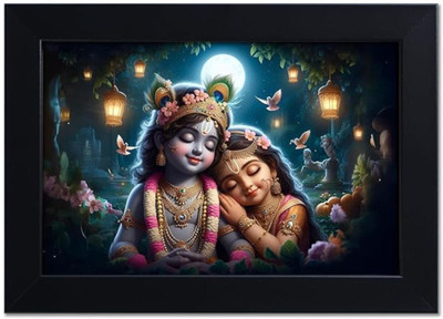 Elloso Wood Wall Photo Frame(Green, 1 Photo(s), Cute Radha Krishna A4 Photo Frame – Spiritual Decor for Children)