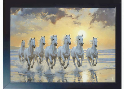 IR ART GALLERY Wood Wall Photo Frame(Black, 1 Photo(s), Beautiful Seven Lucky Horse Vastu Picture Frame, 7 Running Horses at Sunrise Wall Photo Frame For Bedroom,Office And Hotel, Wall Painting Frame (8×12 Inch photo) ( Pack of 2 ))