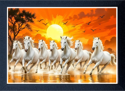 RAONIT Wood Wall Photo Frame(Black, 1 Photo(s), RAONIT Seven horse luky photo frame | UV Textured 7 Running Horses Vastu Framed Painting Digital Reprint 13inch x 9 inch Painting (With Frame))