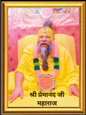 Devvardhan Enterprises Wood Wall Photo Frame(Gold, 1 Photo(s), Shri Premanand Govind Sharan Ji Maharaj Religious Photo Frame-Mandir &Wall Decor Digital Reprint 12 inch x 9 inch Painting (With Frame) a4)