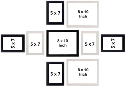 Stuthi Arts Glass Wall Photo Frame(Black, 9 Photo(s), Black-8x10-1 5x7-4 White-10x8-2 7x5-2)