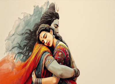 DekorVia Wood Wall Photo Frame(White, 1 Photo(s), Shiv Parvati Photo Frame | Shiv Parvati Painting | Gift Photo Frames | Wood Wall Photo Frame | Shiv Parvati Frame Digital Reprint 10 inch x 14 inch Painting (with frame))