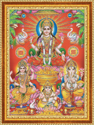 craftery Ganesh Laxmi Saraswati and kuber ji Religious Frame