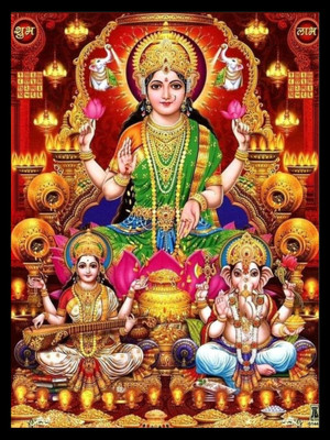 Photoframewalaz Wood Wall Photo Frame(Black, 1 Photo(s), PhotoFrameWalaZ Diwali Special Lakshmi Ganesha Saraswati Photo Frame Acrylic 14 inch x 10 inch Painting (With Frame))