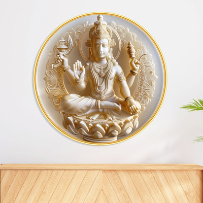 SAF PRINT Lord Vishnu Round Wall Art | Shree Narayan Spiritual Painting | Golden Frame(Multicolor)