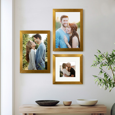 Art Street Wood Wall Photo Frame(Gold, 3 Photo(s), A4 & 5 x 5 Inches)