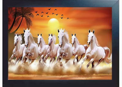 IR ART GALLERY Wood Wall Photo Frame(Black, 1 Photo(s), 7 Running Lucky Horses at Sunrise Picture Frame For Home,Seven Horse Vastu Photo Frame, 10×14 Inches Frame, (8×12 Inch photo) ( Pack of 2 ))