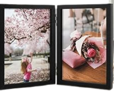 Dekowam MDF Table Photo Frame(Black, 2 Photo(s), Double Photo Frame – Foldable Hinged Desktop & Tabletop Picture Display 6x8 Inch), Send photos 8503041609) Digital Reprint)