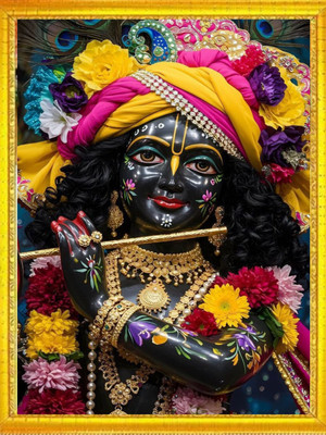 Niko MDF Wall Photo Frame(Gold, 1 Photo(s), Divine Shree Krishna Ji Playing Flute Wall Decor Photo Frame for Home, Temple & Living Room Interior Enhancement 9x12 Inch)