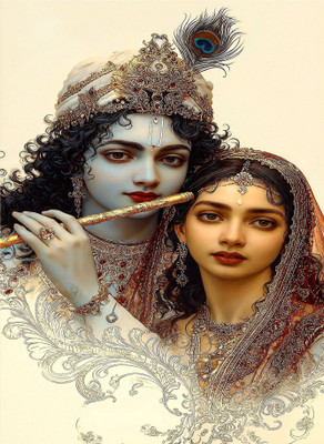 Photoframewalaz Wood Wall Photo Frame(White, 1 Photo(s), Radha Krishna Photo Frame | Radha Krishna Painting | Gift Photo Frames | Wood Wall Photo Frame | RADHA KRISHNA Frame Digital Reprint 10 inch x 14 inch Painting)