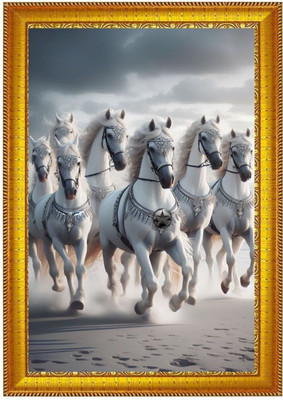 Niko MDF Wall Photo Frame(Gold, 1 Photo(s), Horse Wall Frame is designed as per vastu to attract speed, success, harmony, and positive energy|9x12 Inch)